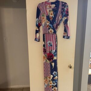 Johnny Was Multicolor Floral Long Sleeve Wrap Dress